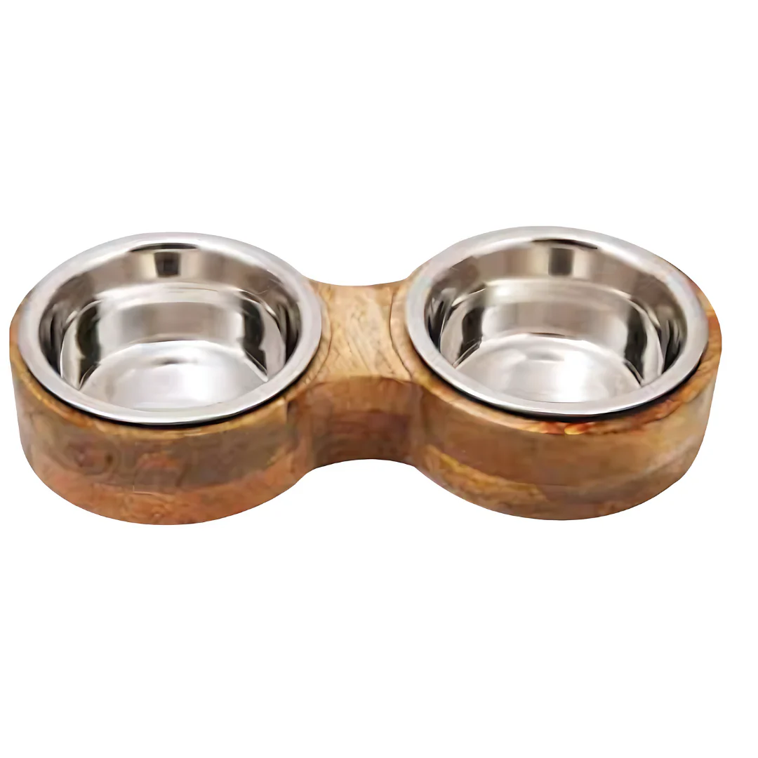 Advanced Pet Product Round Wooden Standard Double Diner - Image 2