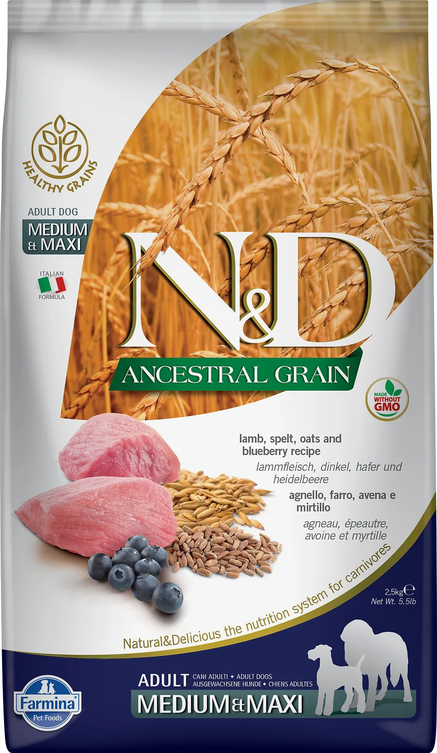 Farmina N&D Ancestral Grain Lamb & Blueberry Medium & Maxi Breed - Image 5