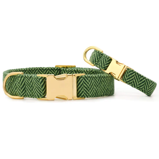 Foggy Dog Green Herringbone Flannel Dog Collar - Image 3