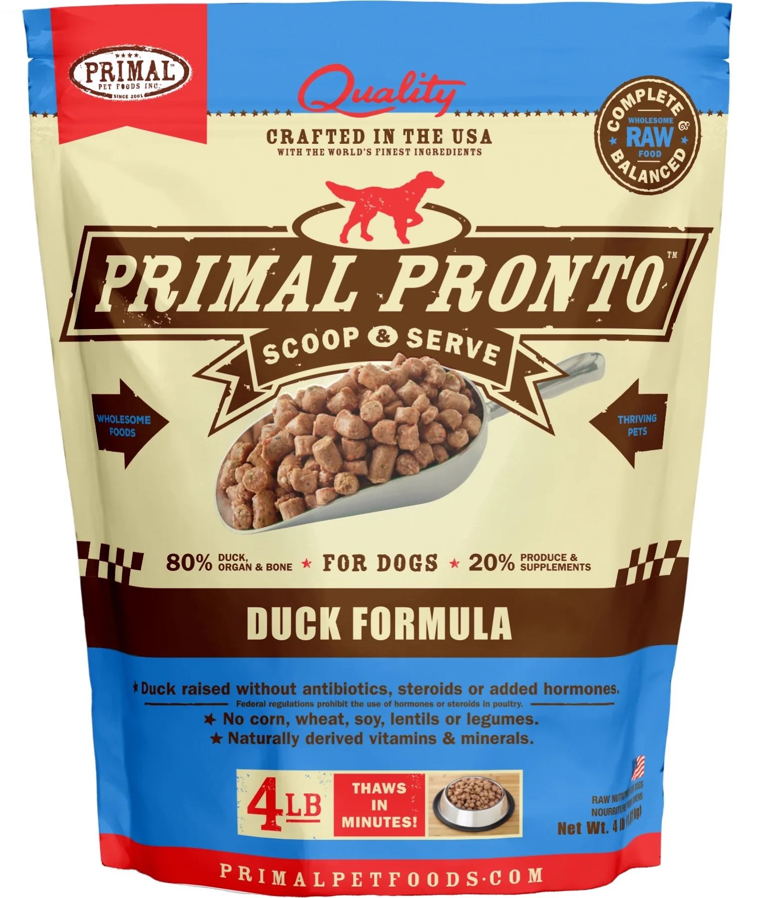 Primal Pronto Dog Raw Duck, Turkey & Fish 4lbs. - Image 2