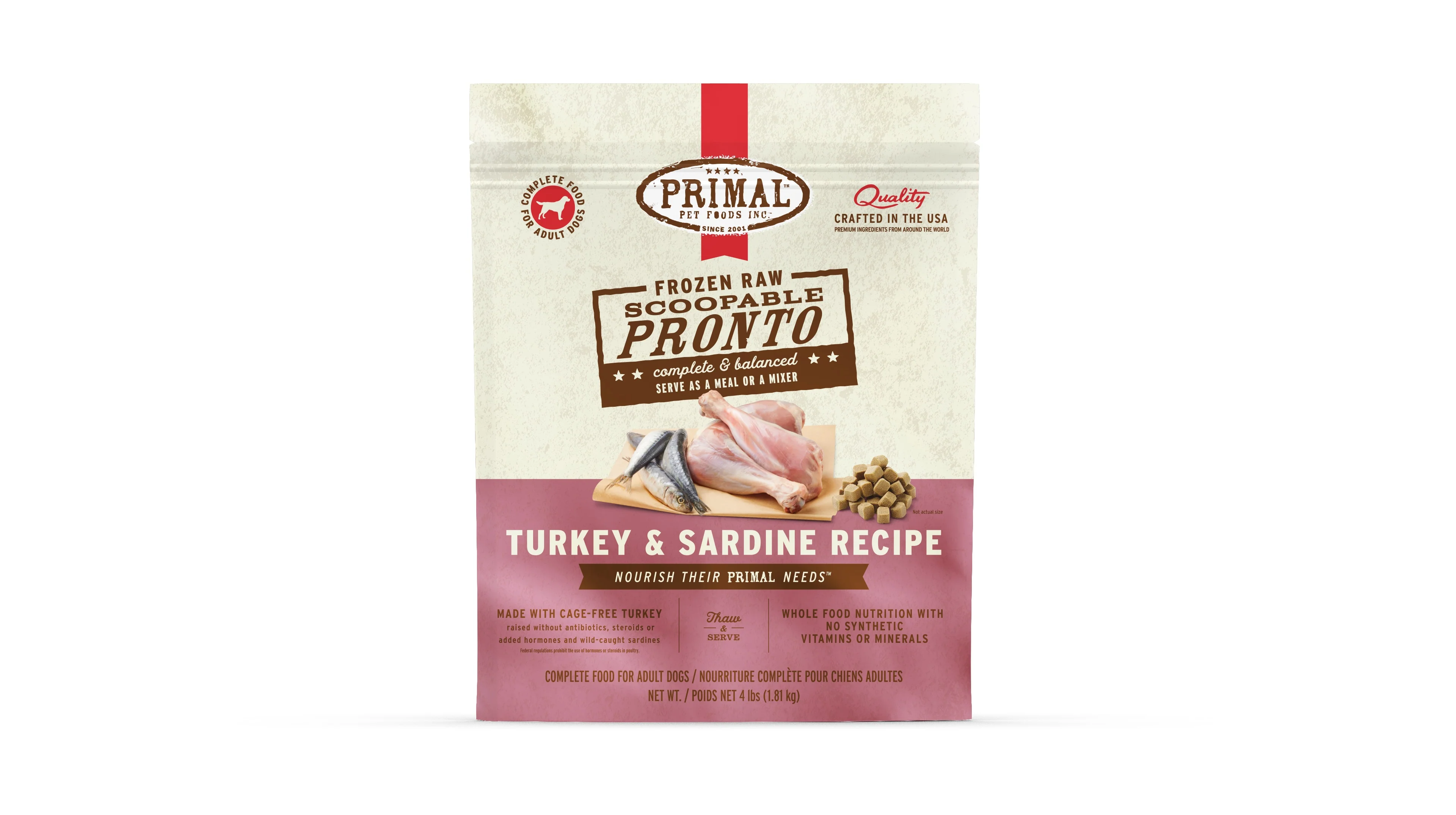 Primal Pronto Dog Raw Turkey & Sardine 4lbs. - Image 2