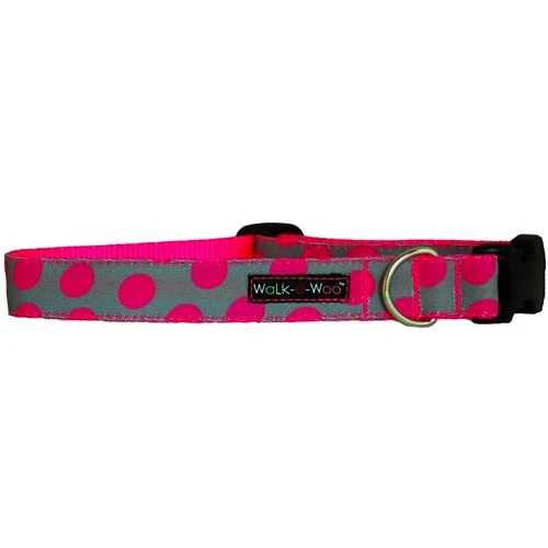 Walk-e-Woo Neon Pink Dots On Grey Collar - Image 6