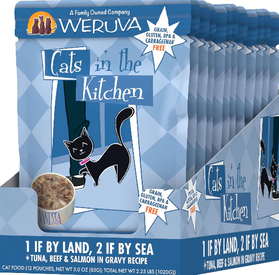 Weruva Cats in the Kitchen 1 If By Land, 2 If By Sea Tuna, Beef & Salmon Pouch - Image 2